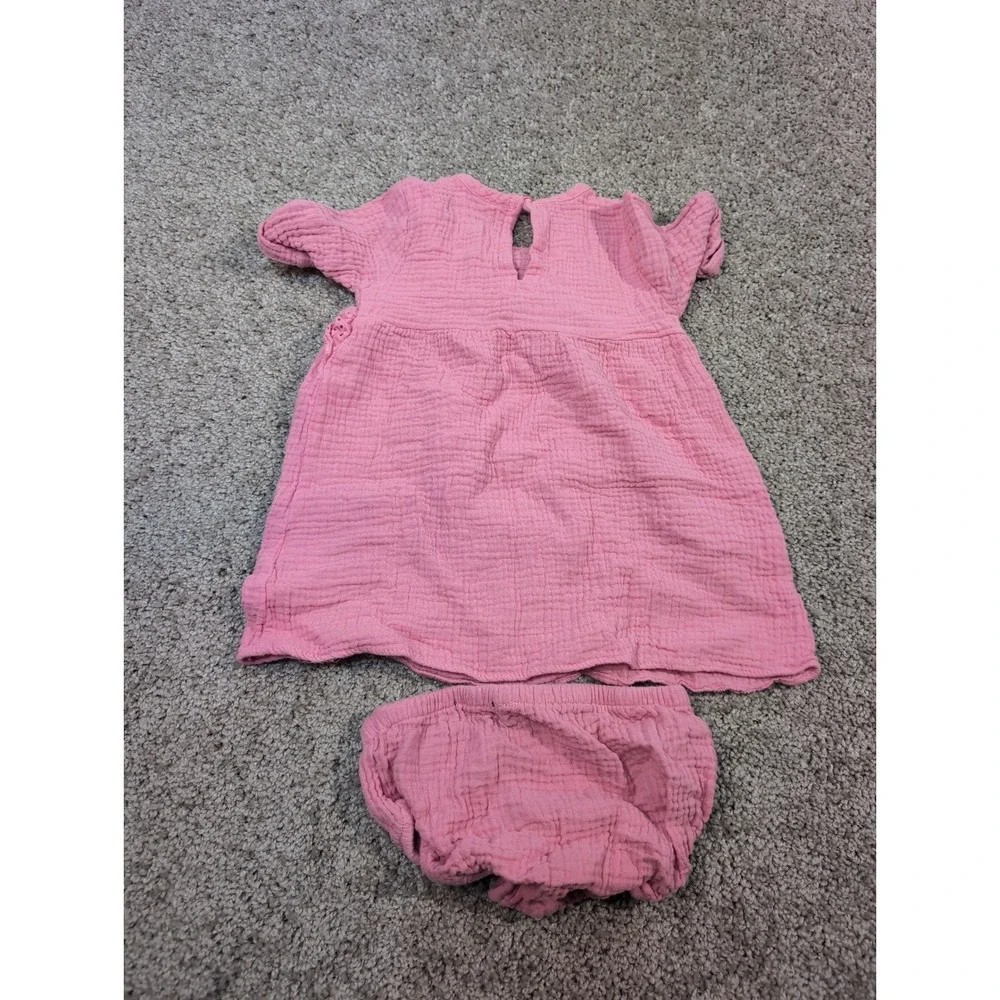 7 For All Mankind Baby‎ Pink Gauze Dress & Bloomer Set 18M Ruffled Trim
